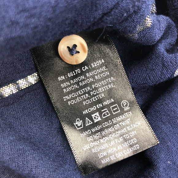 Anthropologie Floreat Silver/Navy 3/4 Bell-Sleeve Blouse - Picture 5 of 6